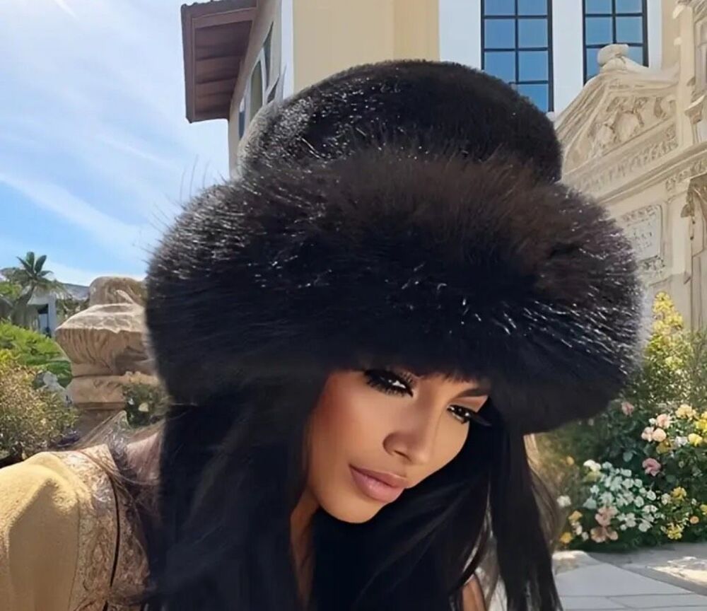 Black Faux Fur Brim Winter Hat-One Size